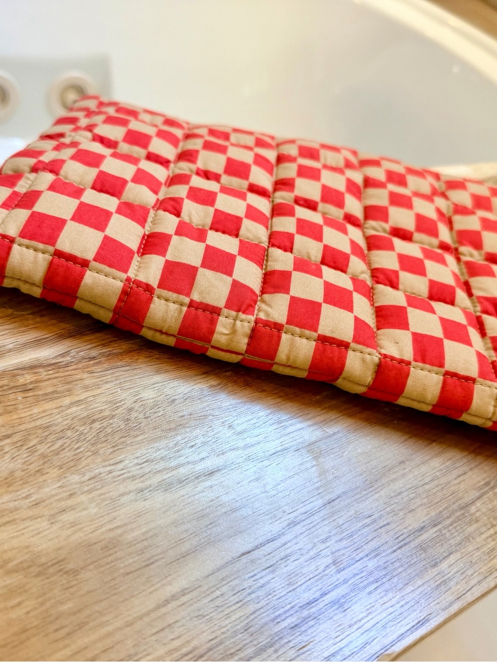 Clare V Flat Clutch w/ Tabs - Poppy & Khaki Quilted Checker $145 - Picture 8 of 10